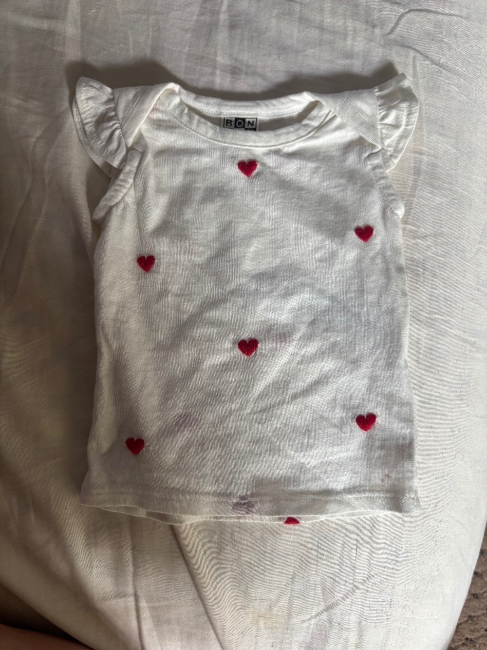Bonton heart embroidered flutter sleeve T shirt